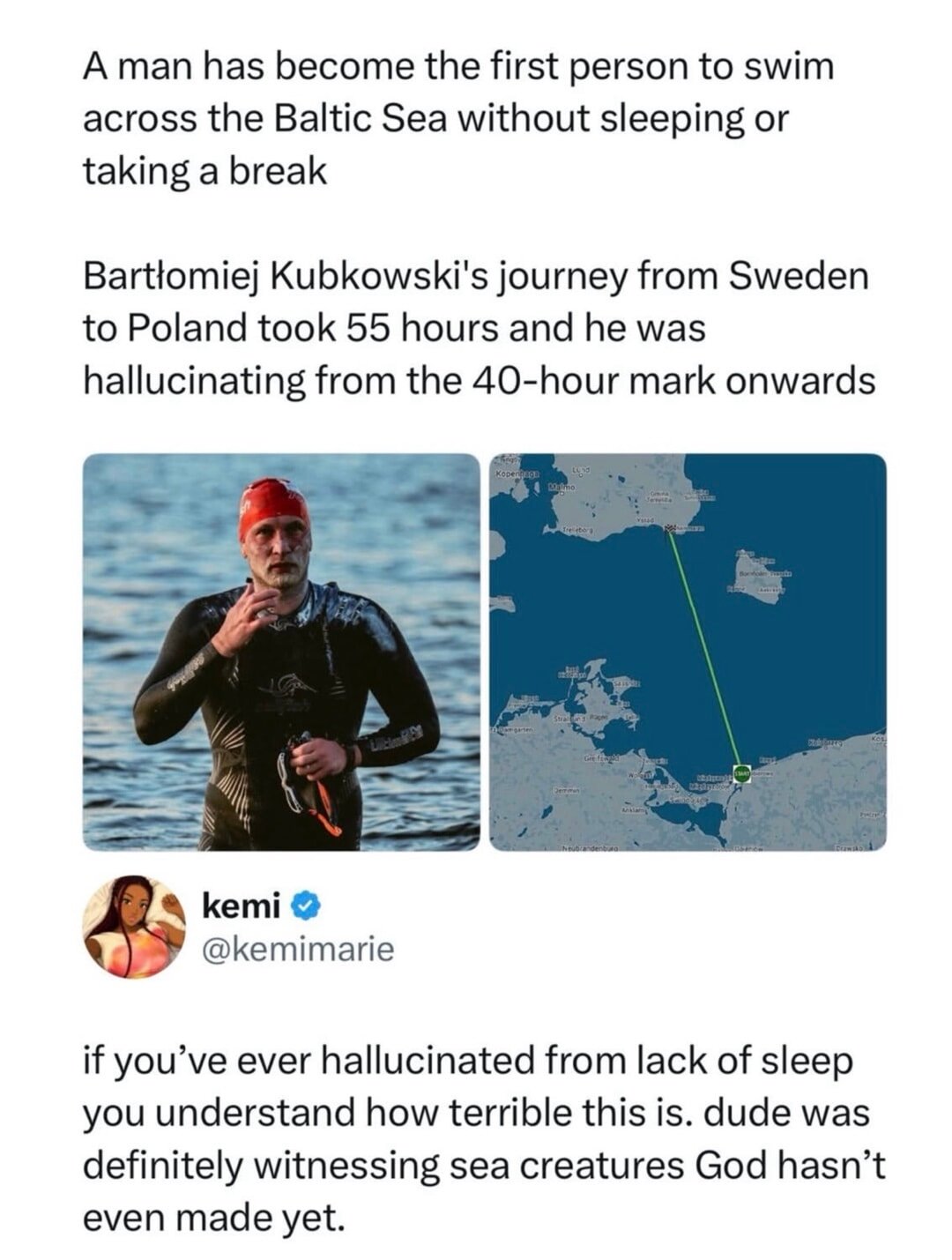 Baltic Sea without sleeping or taking a break.